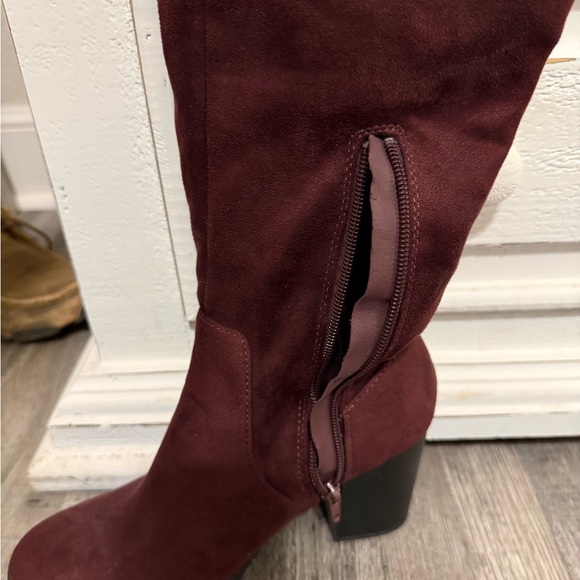 Soda Burgundy Over the Knee Lace-Up Boots - Picture 2 of 3